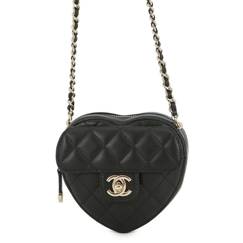 シャネル チェーンショルダーバッグ マトラッセ ココマーク ハート ラムスキン AP2784 CHANEL 黒