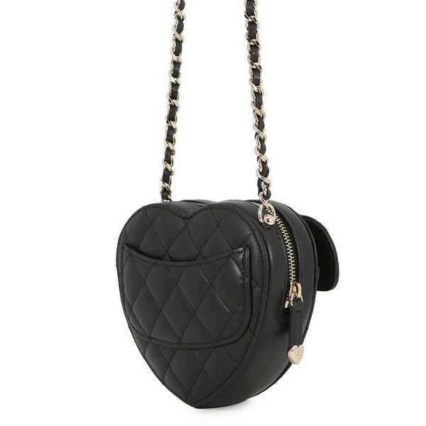 シャネル チェーンショルダーバッグ マトラッセ ココマーク ハート ラムスキン AP2784 CHANEL 黒