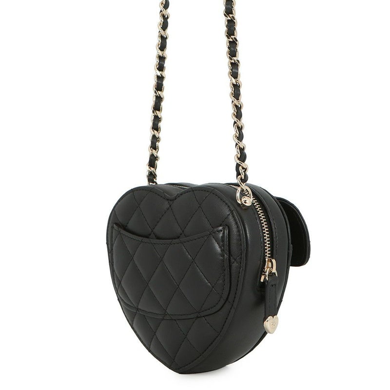 シャネル チェーンショルダーバッグ マトラッセ ココマーク ハート ラムスキン AP2784 CHANEL 黒