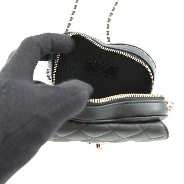 シャネル チェーンショルダーバッグ マトラッセ ココマーク ハート ラムスキン AP2784 CHANEL 黒