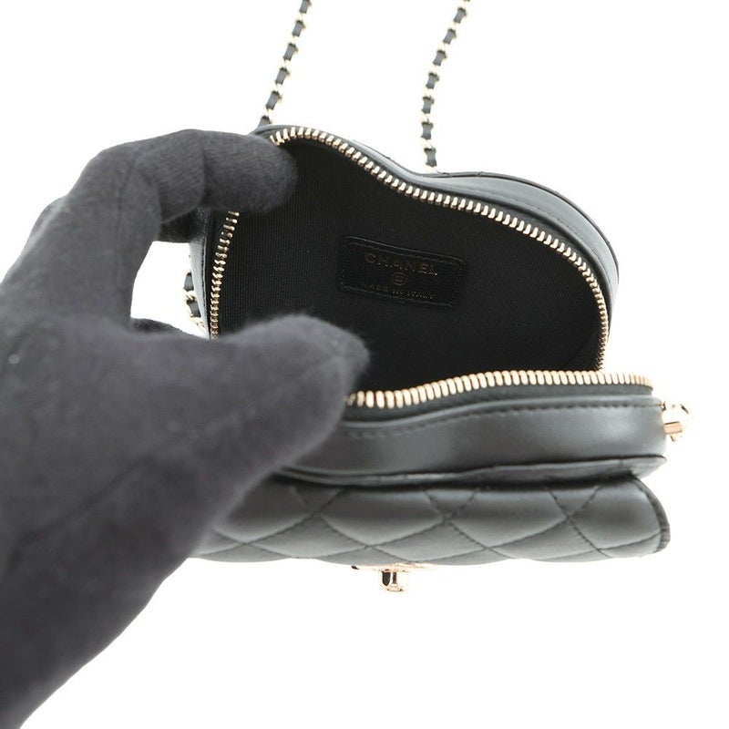 シャネル チェーンショルダーバッグ マトラッセ ココマーク ハート ラムスキン AP2784 CHANEL 黒