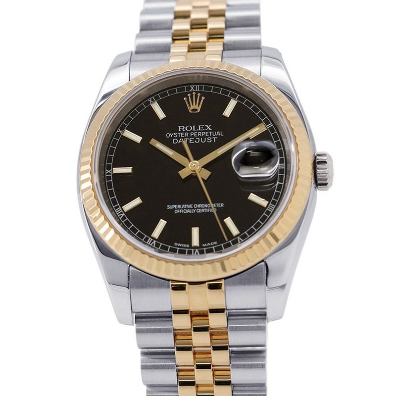 ロレックス デイトジャスト Y番 SS/K18YG コンビ 116233 ROLEX 腕時計 ブラック文字盤