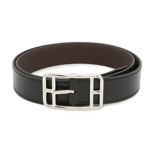 エルメス ベルト ケープコッド ブラック/エベンヌ/シルバー金具 ボックスカーフ/トゴ W刻印 サイズ90 メンズ 黒