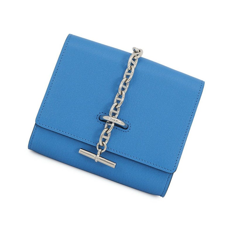 エルメス ショルダーウォレット シェーヌダンクル コンパクト ブルーセリージュ/シルバー金具 シェブルミゾル B刻印 財布