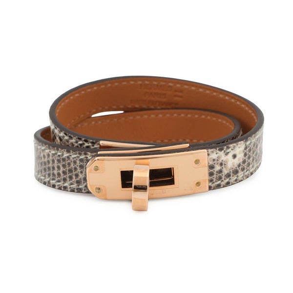 エルメス ブレスレット ケリー ドゥブルトゥール オンブレ/ピンクゴールド金具 リザードナチュラ W刻印 T3