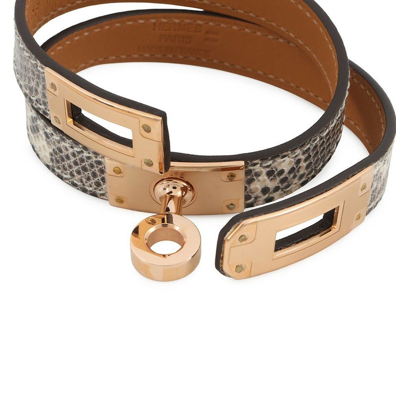 エルメス ブレスレット ケリー ドゥブルトゥール オンブレ/ピンクゴールド金具 リザードナチュラ W刻印 T3