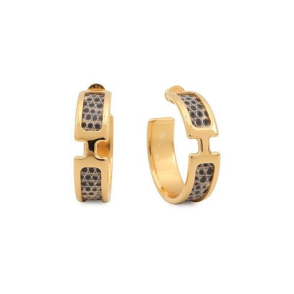 エルメス ピアス オランプ オンブル/ゴールド金具 リザードナチュラ HERMES アクセサリー