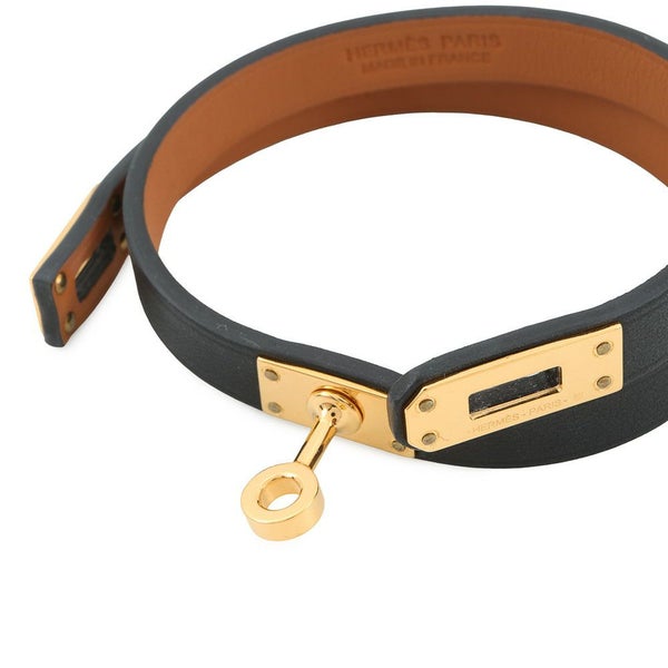 エルメス ブレスレット ミニケリー ドゥブルトゥール ブラック/ゴールド金具 スイフト B刻印 サイズT2 黒