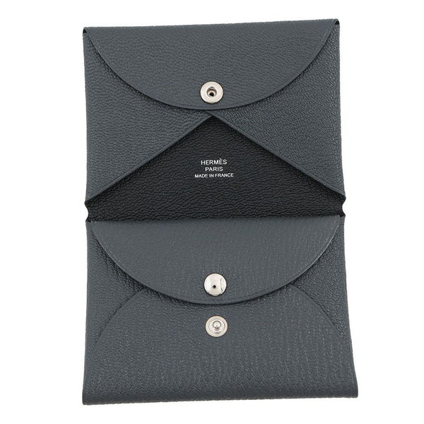 エルメス コインケース カルヴィ デュオ ヴェルソ グリミスティ/ブラック/シルバー金具 シェブルミゾル W刻印 シェーブル