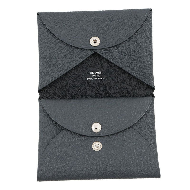 エルメス コインケース カルヴィ デュオ ヴェルソ グリミスティ/ブラック/シルバー金具 シェブルミゾル W刻印 シェーブル