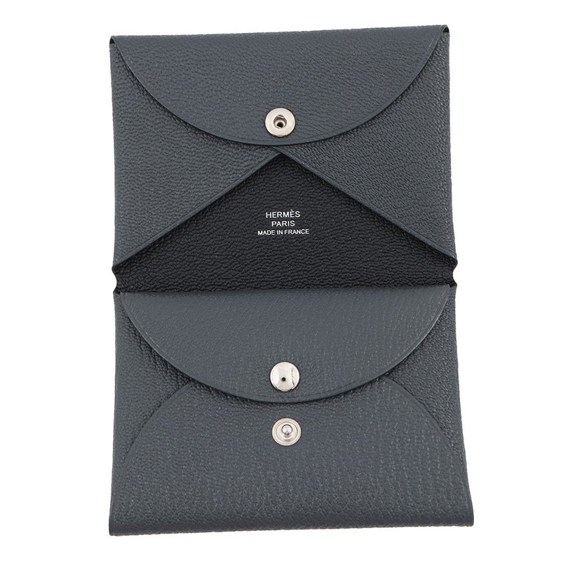 エルメス コインケース カルヴィ デュオ ヴェルソ グリミスティ/ブラック/シルバー金具 シェブルミゾル W刻印 シェーブル