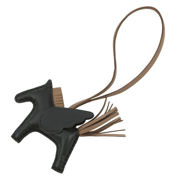 エルメス バッグチャーム ロデオPM ペガサス ブラック/エトゥープ ラムスキン W刻印 黒