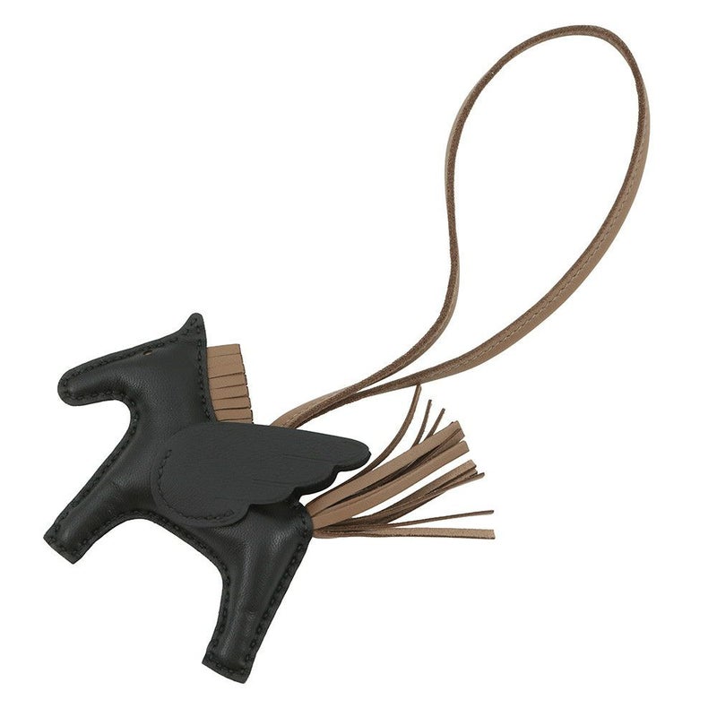 エルメス バッグチャーム ロデオPM ペガサス ブラック/エトゥープ ラムスキン W刻印 黒