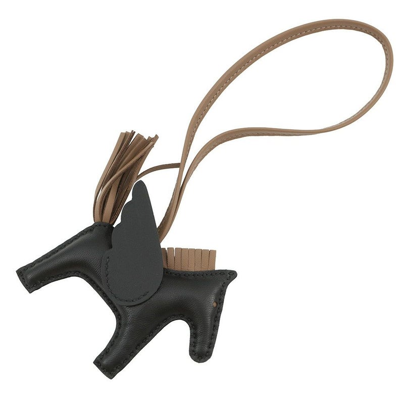 エルメス バッグチャーム ロデオPM ペガサス ブラック/エトゥープ ラムスキン W刻印 黒