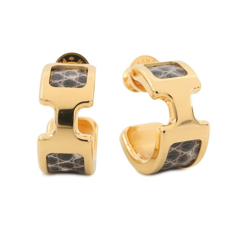 エルメス ピアス オランプPM オンブレ/ゴールド金具 リザード HERMES アクセサリー