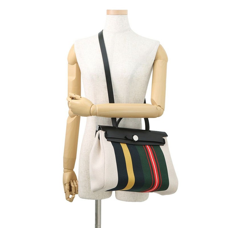 エルメス エールバッグジップPM ルトゥルネ ブラック/マルチカラー/シルバー金具 トワルアッシュ/ヴァッシュハンター W刻印 ２way 黒