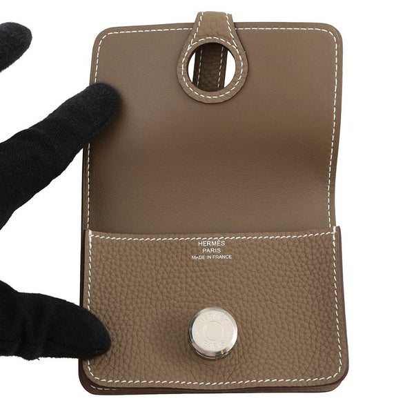 エルメス カードケース ドゴン エトゥープ/シルバー金具 トリヨンクレマンス W刻印 HERMES 名刺入れ