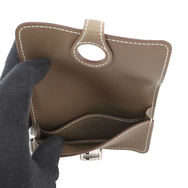エルメス カードケース ドゴン エトゥープ/シルバー金具 トリヨンクレマンス W刻印 HERMES 名刺入れ
