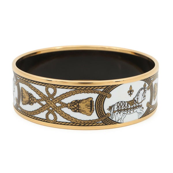 エルメス バングル エマイユGM 馬 七宝焼き エナメル ホースモチーフ HERMES ブレスレット 白