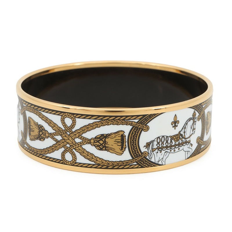 エルメス バングル エマイユGM 馬 七宝焼き エナメル ホースモチーフ HERMES ブレスレット 白