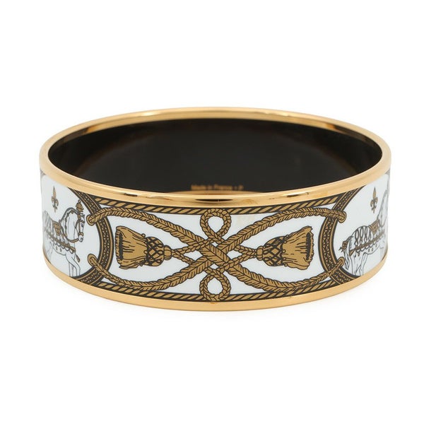 エルメス バングル エマイユGM 馬 七宝焼き エナメル ホースモチーフ HERMES ブレスレット 白