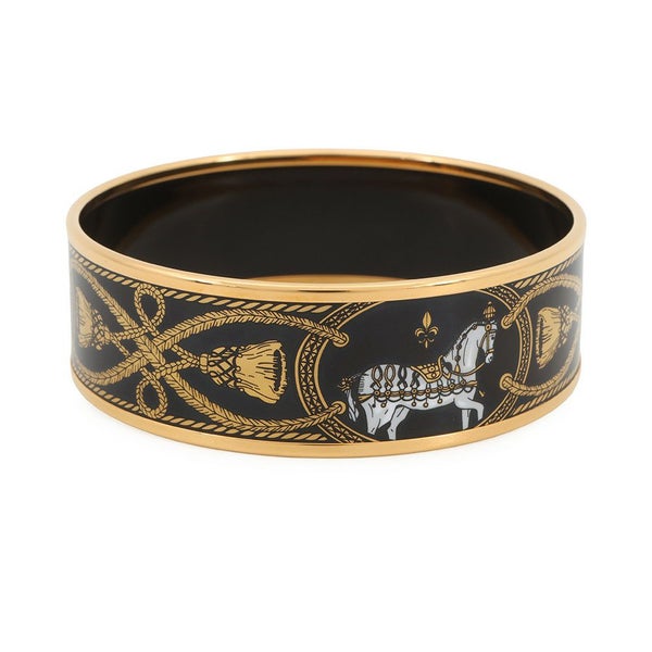 エルメス バングル エマイユGM 馬 七宝焼き エナメル ホースモチーフ ブレスレット HERMES 黒