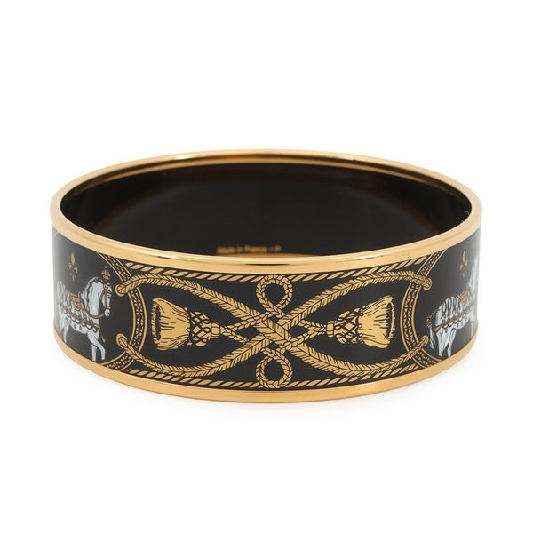 エルメス バングル エマイユGM 馬 七宝焼き エナメル ホースモチーフ ブレスレット HERMES 黒