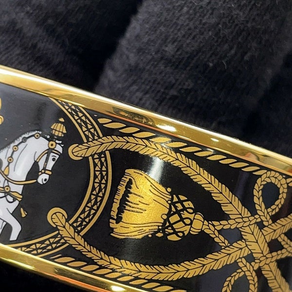 エルメス バングル エマイユGM 馬 七宝焼き エナメル ホースモチーフ ブレスレット HERMES 黒