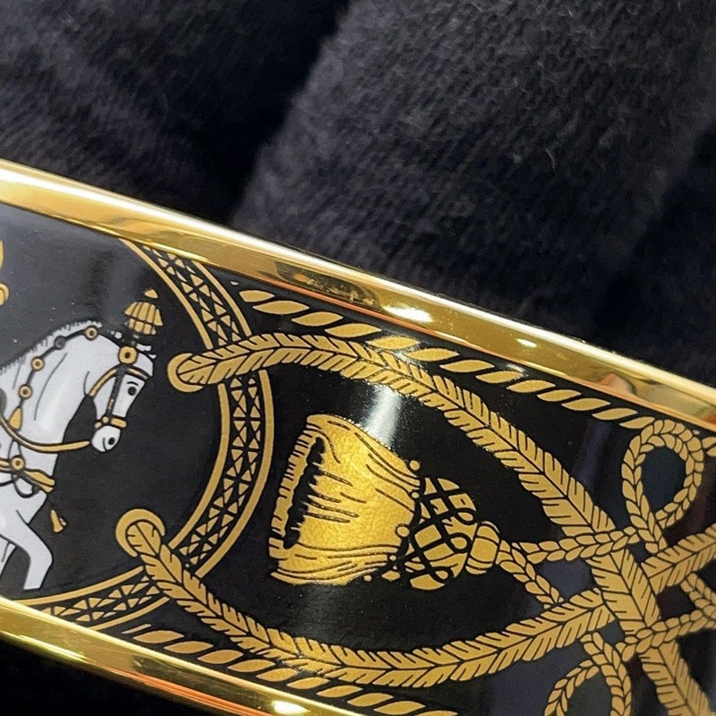 エルメス バングル エマイユGM 馬 七宝焼き エナメル ホースモチーフ ブレスレット HERMES 黒