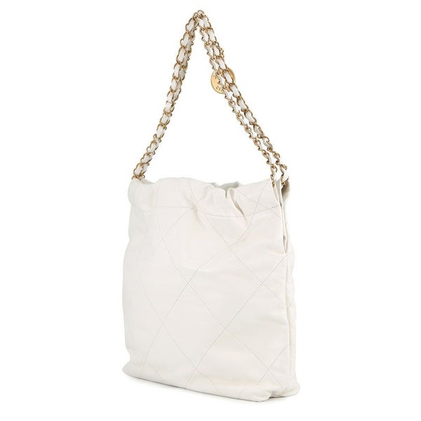 シャネル ハンドバッグ CHANEL 22 マトラッセ スモール シャイニーカーフスキン AS3260 ポーチ付き 白