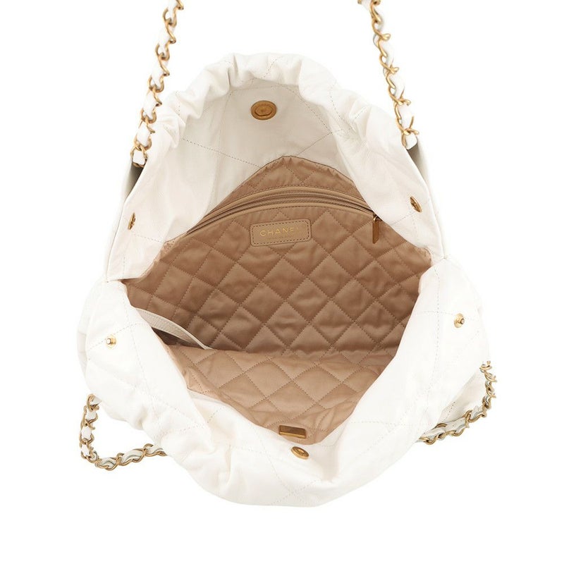 シャネル ハンドバッグ CHANEL 22 マトラッセ スモール シャイニーカーフスキン AS3260 ポーチ付き 白