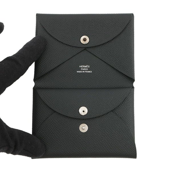 エルメス コインケース カルヴィ デュオ ブラック/シルバー金具 エプソン W刻印 財布 黒