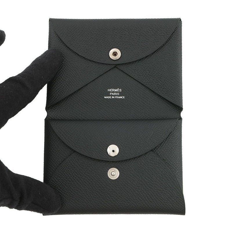 エルメス コインケース カルヴィ デュオ ブラック/シルバー金具 エプソン W刻印 財布 黒
