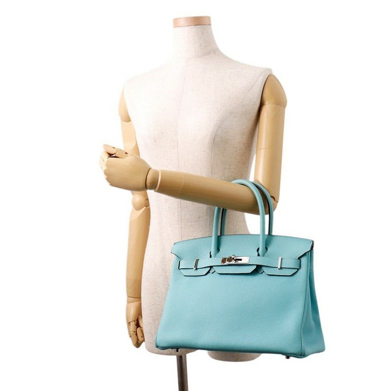 エルメス バーキン30 ブルーアトール/シルバー金具 トゴ T刻印 HERMES Birkin ハンドバッグ