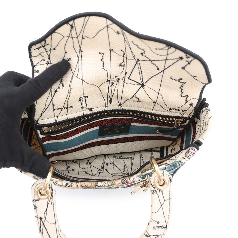 ディオール ハンドバッグ LADY D-LITE ミディアム キャンバス M0565ORHP Christian Dior 2way 白