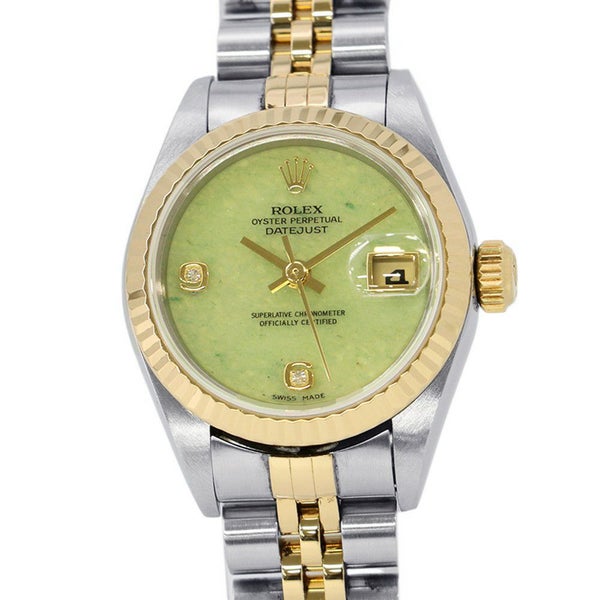 ロレックス レディデイトジャスト SS/K18YG 2Pダイヤ A番 79173 2BR コンビ 腕時計 ジェダイト文字盤