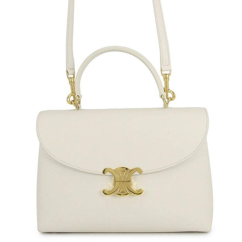 セリーヌ ハンドバッグ  ニノ  ミディアム トリオンフ スムースサテンドカーフスキン117523GG2 CELINE 2wayショルダー 白