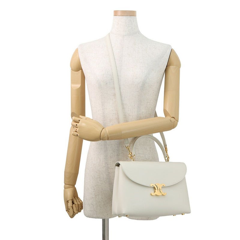 セリーヌ ハンドバッグ  ニノ  ミディアム トリオンフ スムースサテンドカーフスキン117523GG2 CELINE 2wayショルダー 白