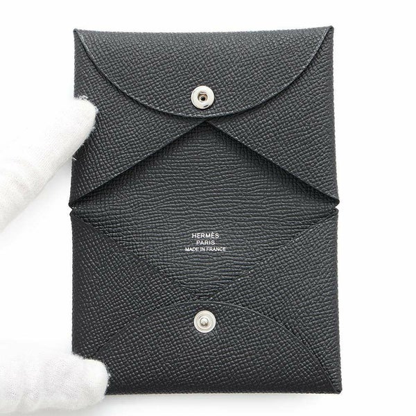 エルメス カードケース カルヴィ ブラック エプソン W刻印 HERMES 名刺入れ 黒