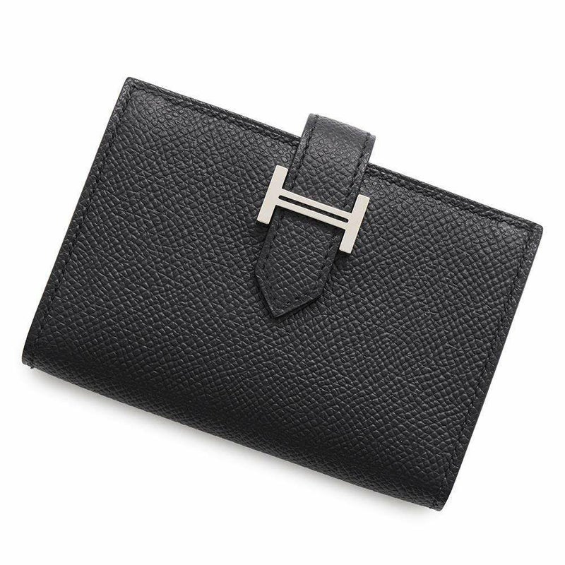 エルメス カードケース ベアン ミニ エトゥープ/シルバー金具 エプソン W刻印 HERMES 名刺入れ 黒
