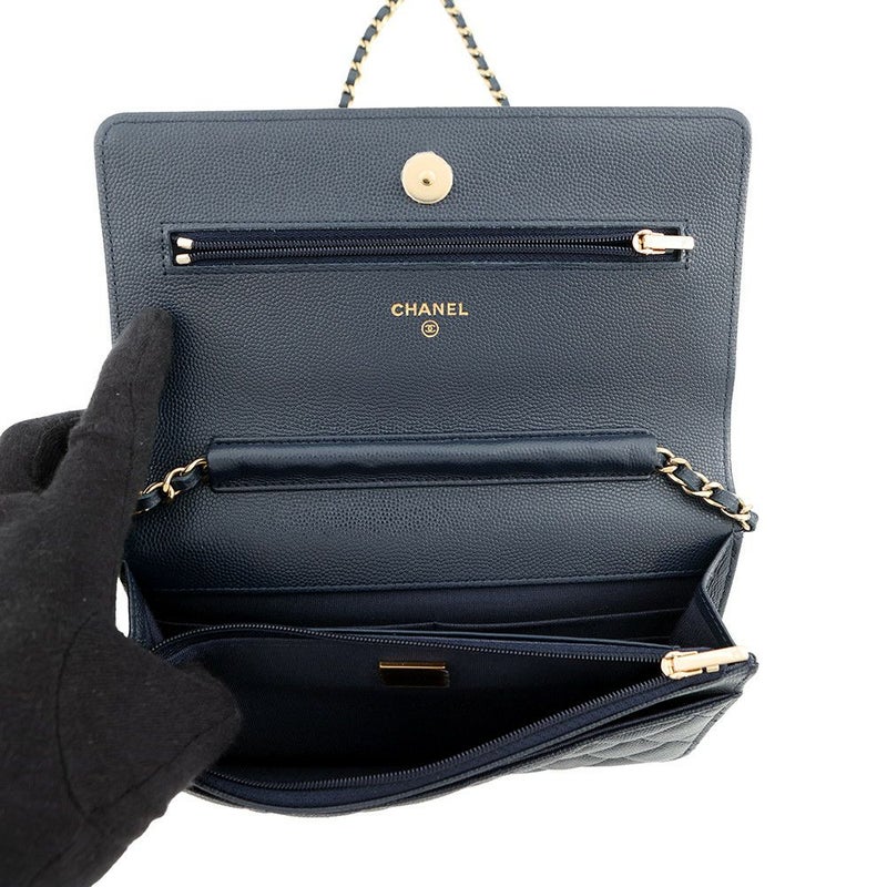 シャネル チェーンウォレット クラシック マトラッセ ココマーク キャビアスキン AP0250 CHANEL 財布 ブラック 黒