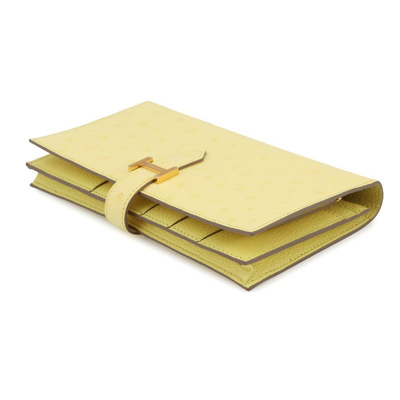 エルメス 長財布 ベアンスフレ ジョーヌシトロン/ゴールド金具 オーストリッチ B刻印 財布