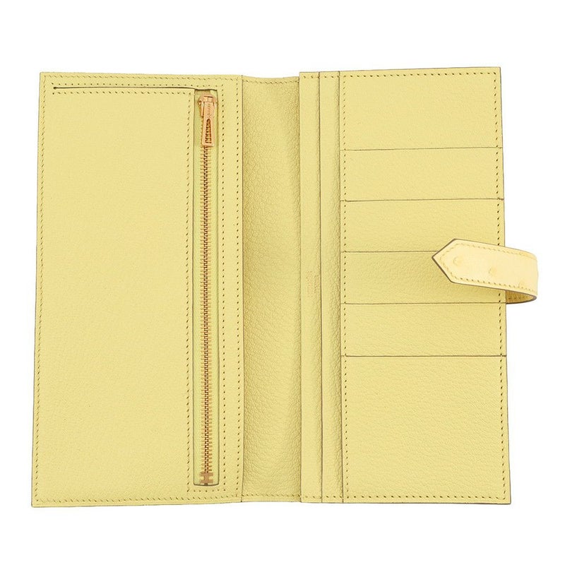 エルメス 長財布 ベアンスフレ ジョーヌシトロン/ゴールド金具 オーストリッチ B刻印 財布