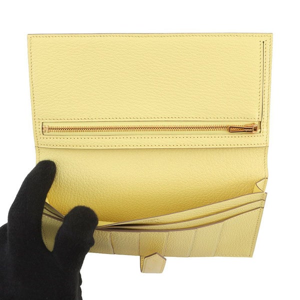 エルメス 長財布 ベアンスフレ ジョーヌシトロン/ゴールド金具 オーストリッチ B刻印 財布