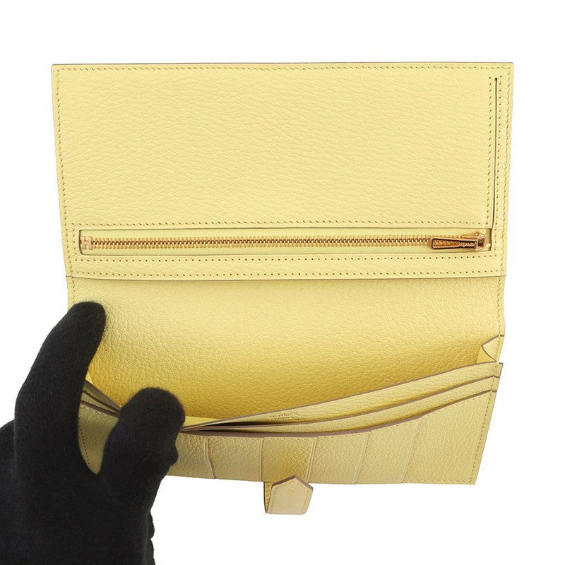 エルメス 長財布 ベアンスフレ ジョーヌシトロン/ゴールド金具 オーストリッチ B刻印 財布
