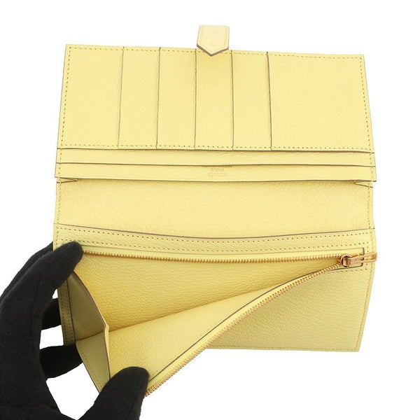 エルメス 長財布 ベアンスフレ ジョーヌシトロン/ゴールド金具 オーストリッチ B刻印 財布