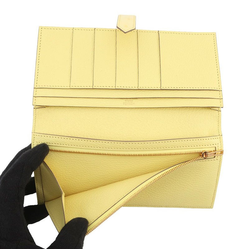 エルメス 長財布 ベアンスフレ ジョーヌシトロン/ゴールド金具 オーストリッチ B刻印 財布