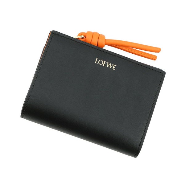 ロエベ 二つ折り財布 ノット コンパクトウォレット シャイニーナパカーフレザー CEM1NCWX01 LOEWE 財布 バイカラー 黒
