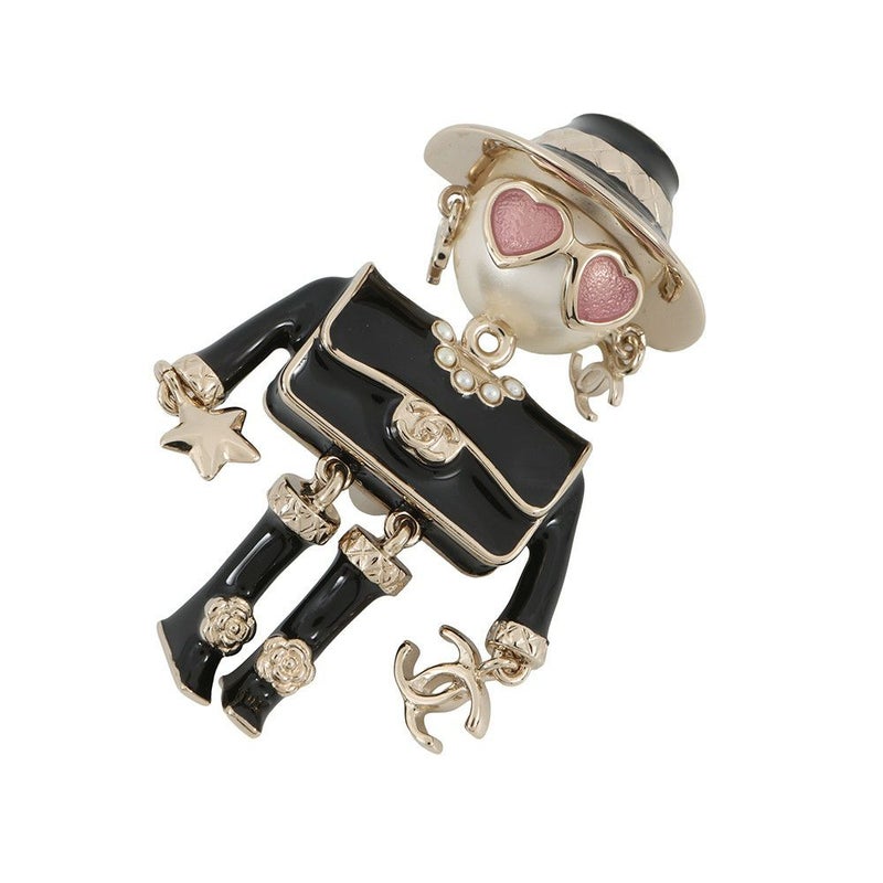 シャネル ブローチ 人形モチーフ フェイクパール ココマーク ABG223 CHANEL アクセサリー 黒