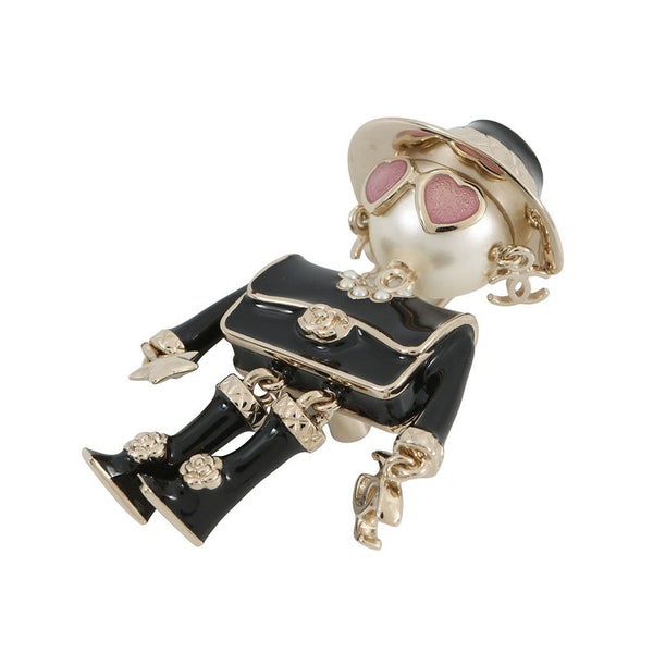 シャネル ブローチ 人形モチーフ フェイクパール ココマーク ABG223 CHANEL アクセサリー 黒